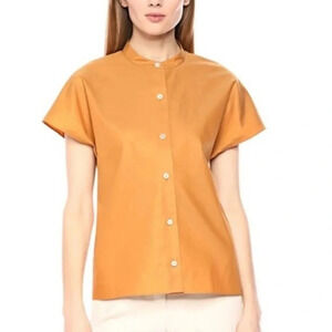 THEORY Dolman Short Sleeve Shirt Perfect Cotton in Dark Orange size Small